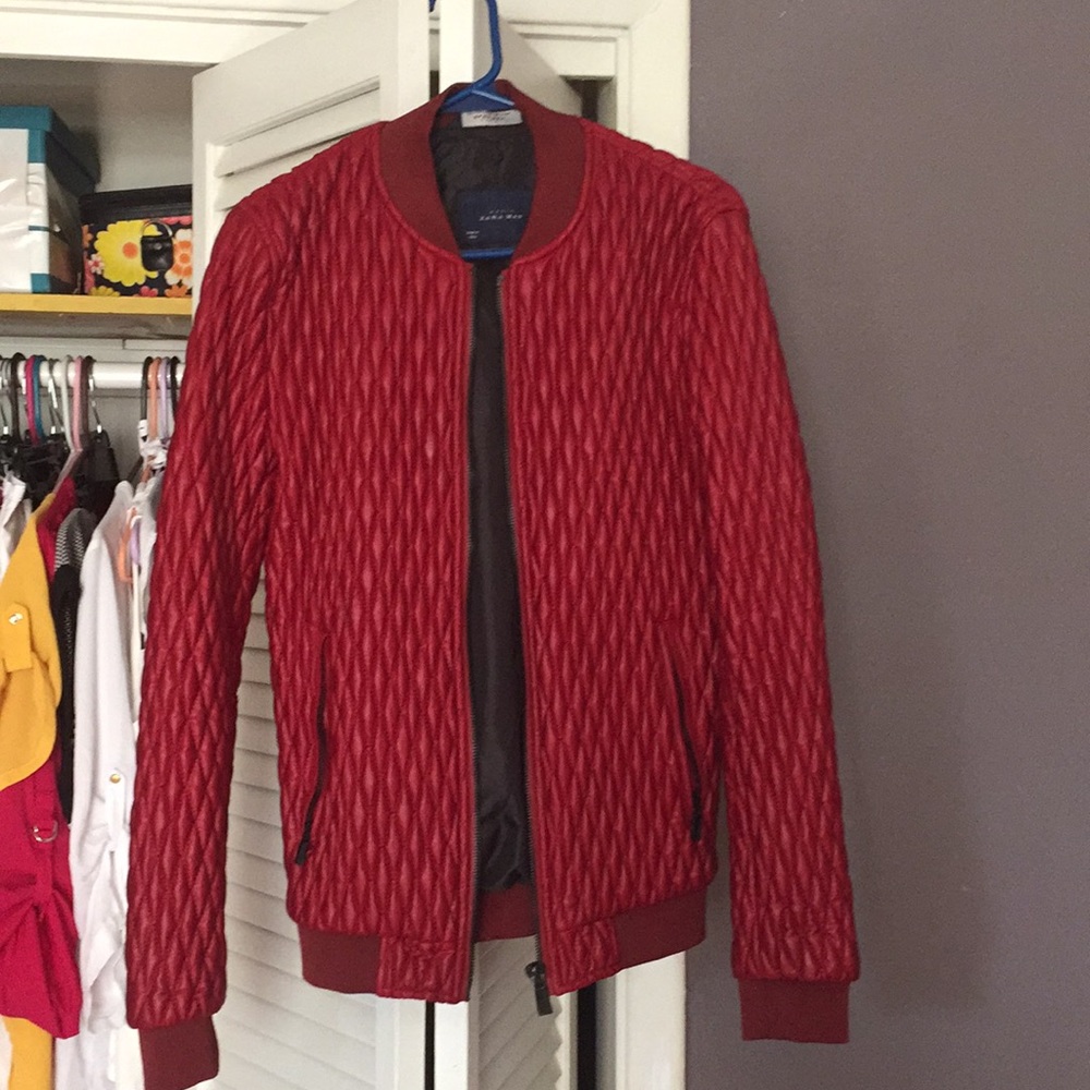 Red Zara bomber jacket